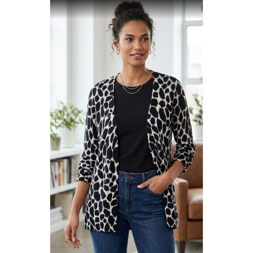 Chico’s Linen Blend Animal Print Summer Cardigan Women's Size Medium (Chico’s 1)